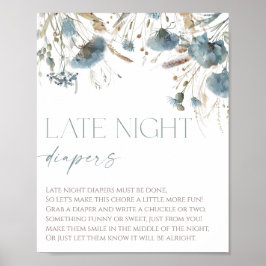 Late night luiers boho stoffige blauwe wilde bloem poster