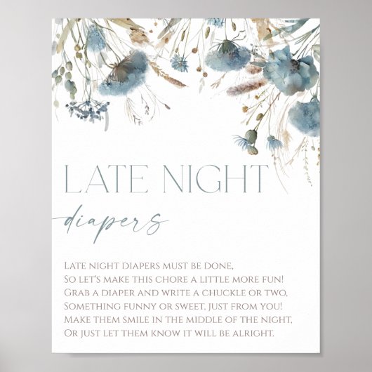 Late night luiers boho stoffige blauwe wilde bloem poster (Voorkant)