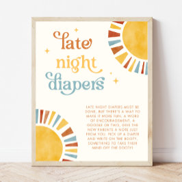Late Night Luiers Boho Sun Baby shower Teken Poster