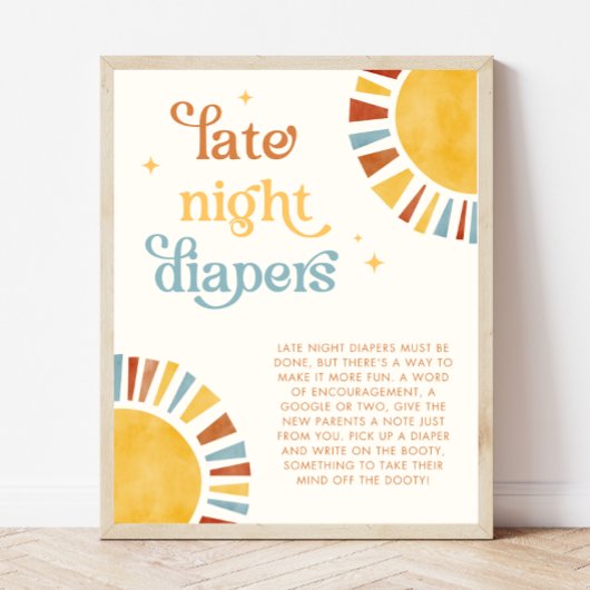 Late Night Luiers Boho Sun Baby shower Teken Poster