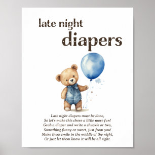 Late Night Luiers Boy Baby shower Game Poster
