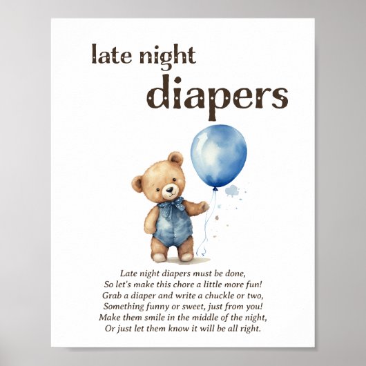 Late Night Luiers Boy Baby shower Game Poster (Voorkant)