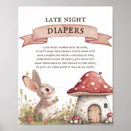 Late Night Luiers Bunny Baby shower Poster (Voorkant)