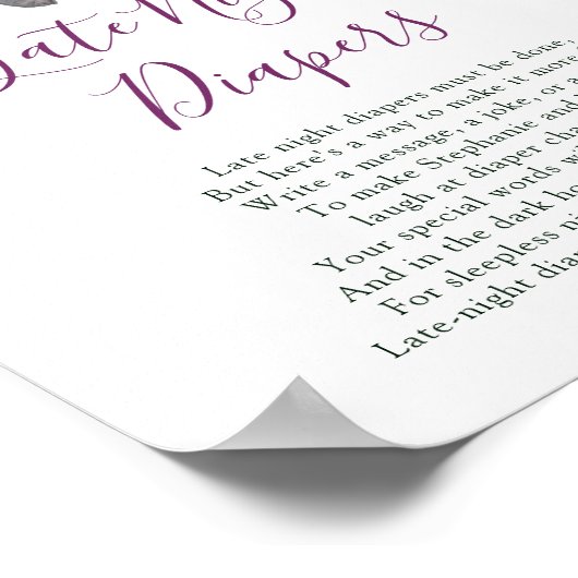 Late Night Luiers Dusty Mauve Paarse Baby shower Poster (Hoek)