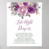 Late Night Luiers Dusty Mauve Paarse Baby shower Poster (Voorkant)