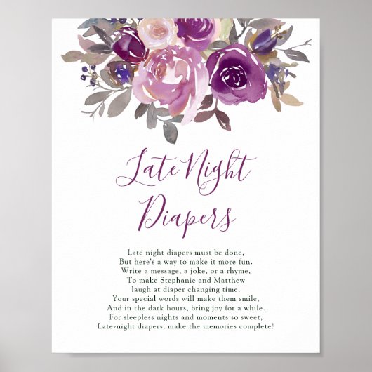 Late Night Luiers Dusty Mauve Paarse Baby shower Poster (Voorkant)