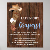 Late Night Luiers Game AA Cowboy Baby shower Sign Poster (Voorkant)