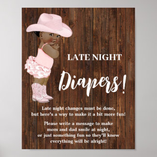 Late Night Luiers Game AA Cowgirl Baby shower Poster