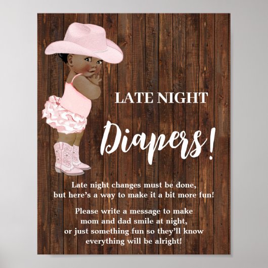Late Night Luiers Game AA Cowgirl Baby shower Poster (Voorkant)