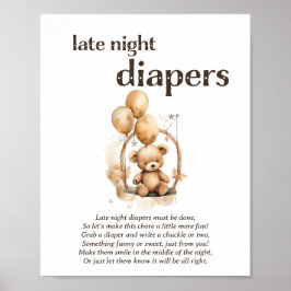 Late Night Luiers Genderneutraal Baby shower Spel Poster