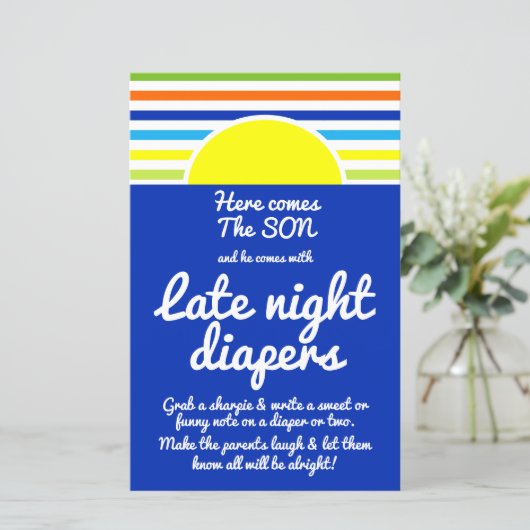 Late Night Luiers Hier komt het Son Baby shower (Staand voorkant)