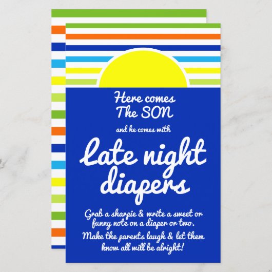 Late Night Luiers Hier komt het Son Baby shower (Voorkant / Achterkant)