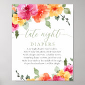 Late night luiers kleurrijke floral baby shower poster (Voorkant)