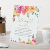 Late night luiers kleurrijke floral baby shower reclamebord met voetstuk (Insitu)