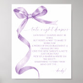 Late Night Luiers Lavendel Bow Baby shower Poster (Voorkant)