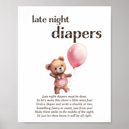 Late Night Luiers Meisje Baby shower Game Poster