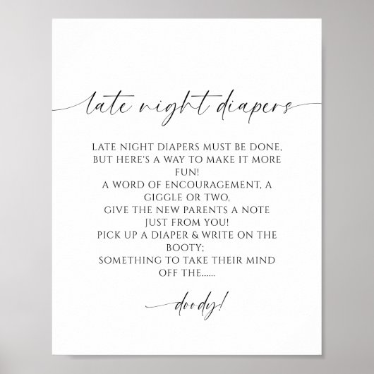 Late Night Luiers Minimalistisch Baby shower Poster (Voorkant)