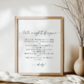 Late Night Luiers Minimalistisch Baby shower Poster