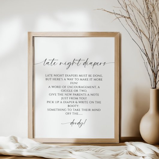 Late Night Luiers Minimalistisch Baby shower Poster