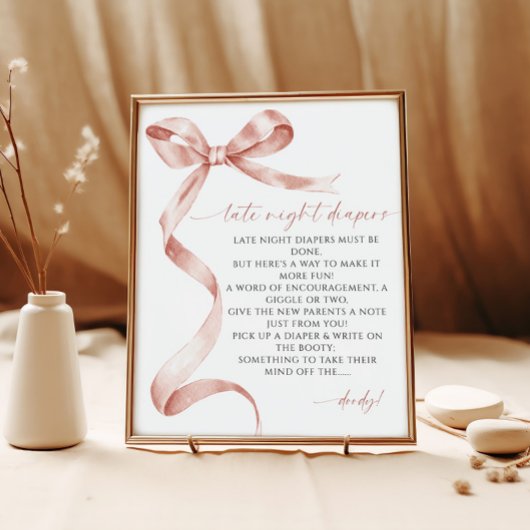 Late Night Luiers Mocha Bow Baby shower Poster
