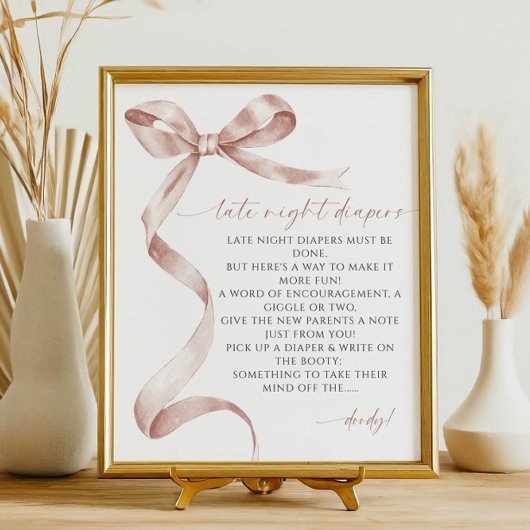 Late Night Luiers Mocha Bow Baby shower Poster