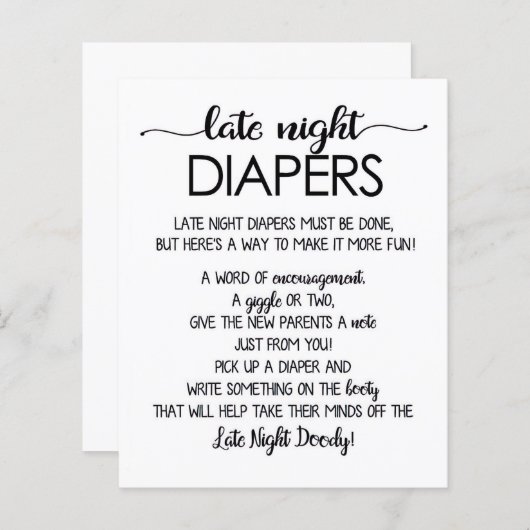 Late Night Luiers Printable, Rustiek Baby shower (Voorkant / Achterkant)