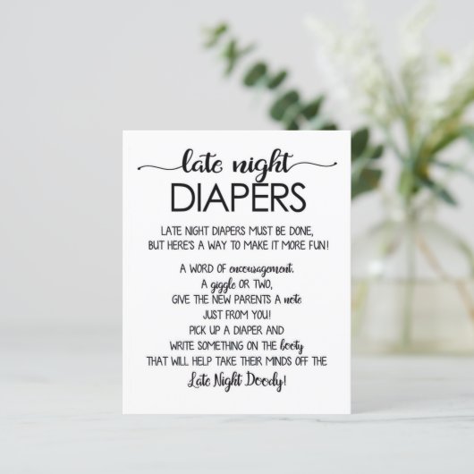 Late Night Luiers Printable, Rustiek Baby shower (Staand voorkant)