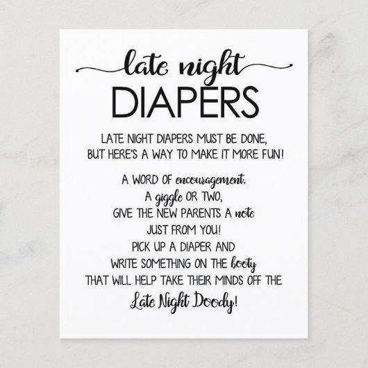 Late Night Luiers Printable, Rustiek Baby shower (Voorkant)