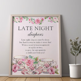 Late Night Luiers Tea Party Baby shower Spel Poster