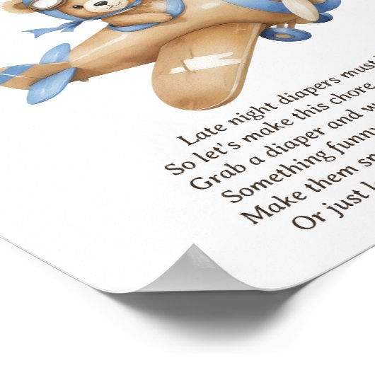 Late Night Luiers Teddy Bear Baby Boy Shower Game Poster (Hoek)