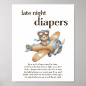 Late Night Luiers Teddy Bear Baby Boy Shower Game Poster (Voorkant)