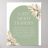 Late Night luiers teken | Sage Groen Baby shower Poster (Voorkant)
