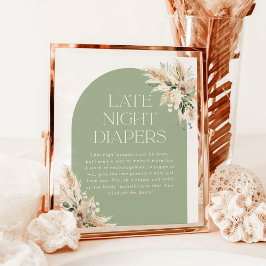 Late Night luiers teken | Sage Groen Baby shower Poster