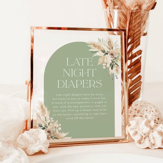 Late Night luiers teken | Sage Groen Baby shower Poster