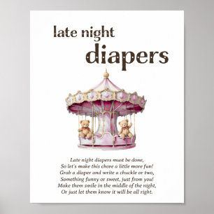 Late Night Luiers Twin Girl Baby shower Game Poster