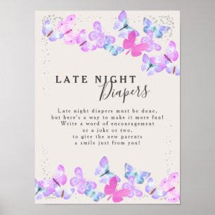Late Night Luiers Vlindervluchten Baby Shower Poster