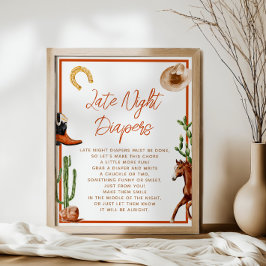 Late Night Luiers Western Rodeo Baby shower Poster