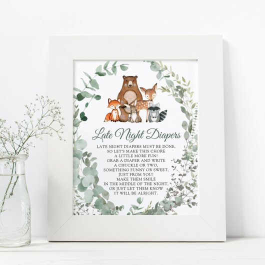 Late Night Luiers Woodland Baby shower Poster