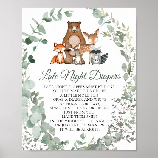 Late Night Luiers Woodland Baby shower Poster (Voorkant)