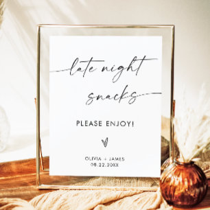 Late Night Snacks Trouwbord, Bruiloft Snack Bar Poster