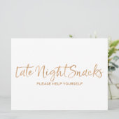 Late Night Snacks Wedding Sign | Stijlvol gouden R Kaart (Staand voorkant)