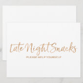 Late Night Snacks Wedding Sign | Stijlvol gouden R Kaart (Voorkant / Achterkant)
