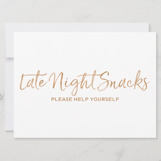 Late Night Snacks Wedding Sign | Stijlvol gouden R Kaart (Voorkant)