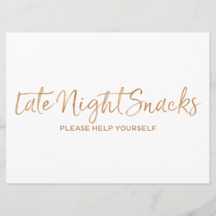 Late Night Snacks Wedding Sign   Stijlvol gouden R Kaart
