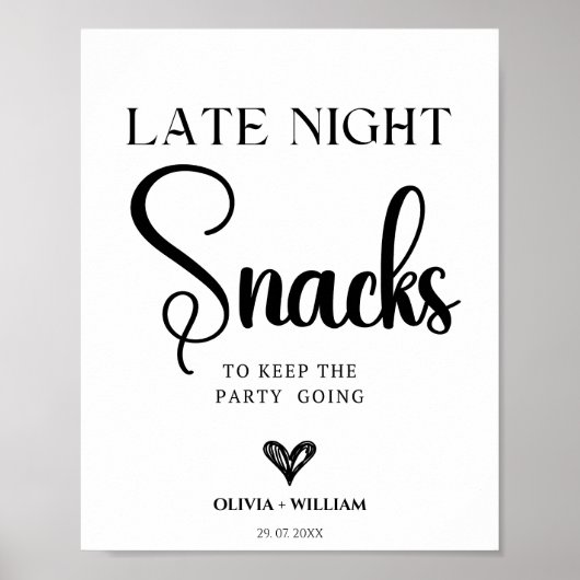 Late Night Snacks Wedding Vrijgezellenfeest Sign Poster (Voorkant)