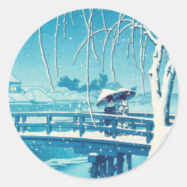 Late sneeuw langs Edo River hasui kawase winterkun Ronde Sticker