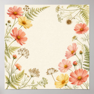 Late Summer Cosmos Botanische Vierkante Muur Kunst Poster
