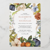 Late zomer Citrus Floral | Botanische bruiloft Folie Uitnodiging (Voorkant)