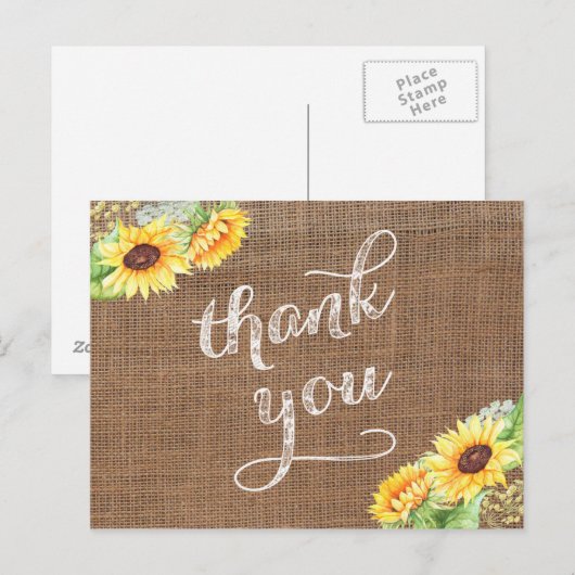 Late zomer zonnebloemen dank u Burlap Briefkaart (Voorkant / Achterkant)