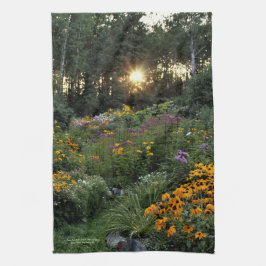 Late zomerzon in de tuinen theedoek